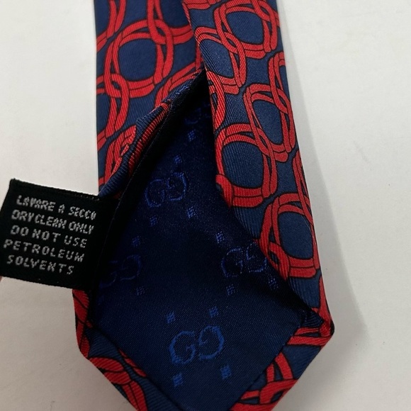 Gucci Mens Tie Silk Necktie Red Blue Authenticated - Picture 7 of 12